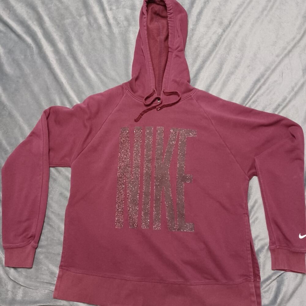 Nike Sweatshirt Womens Small Maroon‎ Hoodie Glitter Spellout Pullover Oversized